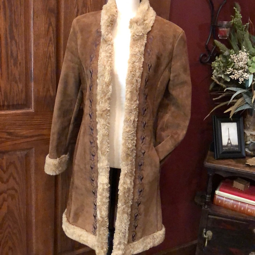 GUESS Vintage Genuine Leather Faux Fur Coat
